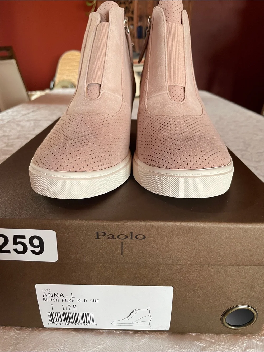 PAOLO ANNA Pink Calf Leather Suede Perforated Hidden Wedge Sneakers Sz 7 1/2 New